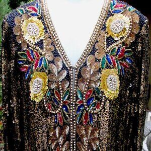 Sequin Jacket /Beading / Faux Pearls / Designed by 'Sequins Originals' / Vintage